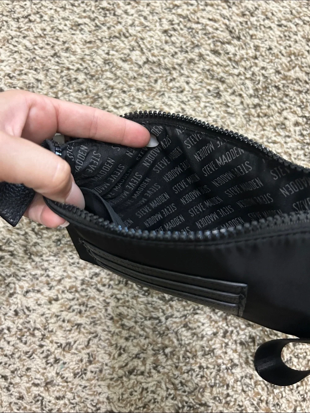Steve Madden Black Logo Wristlet Pouch